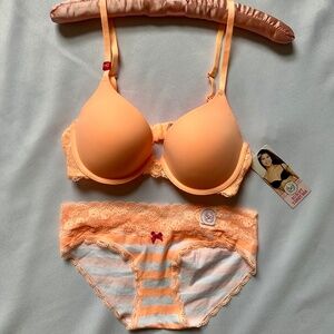 Peach Sorbet Bra & Striped Hipster Set